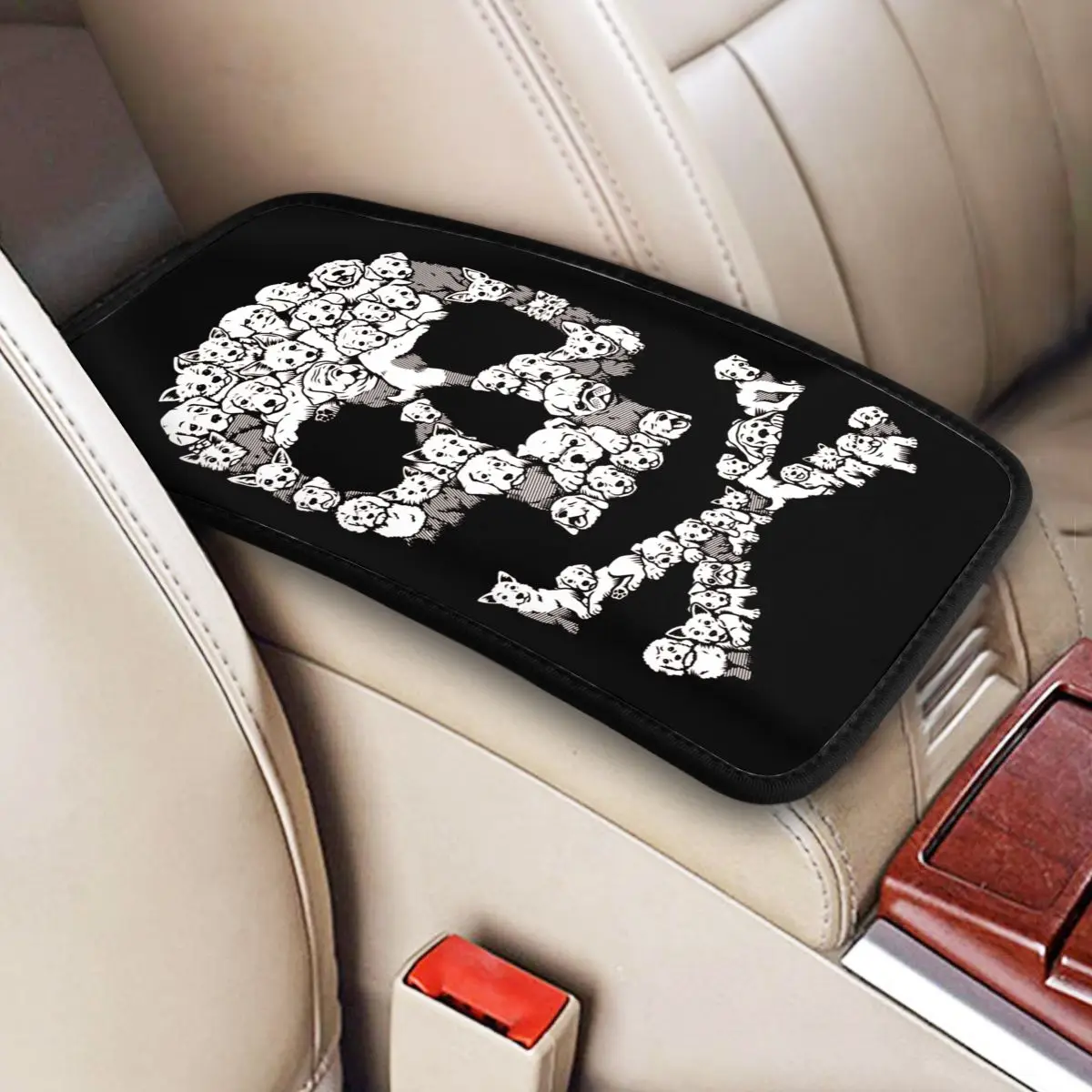 

Pawsitively Bitchin Dog Skull Car Armrest Cover Mat Center Handle Box Pad Cushion Storage Box Pad Cushion Car Accessories