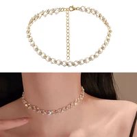 rhinestone pearl crystal choker necklace for women vintage simple chain necklace trend jewelry
