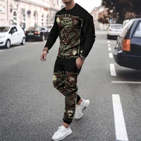 summer leisure sports suit mens 2020 new 3d playing card printing long sleeved t shirt youth korean two piece sportswear
