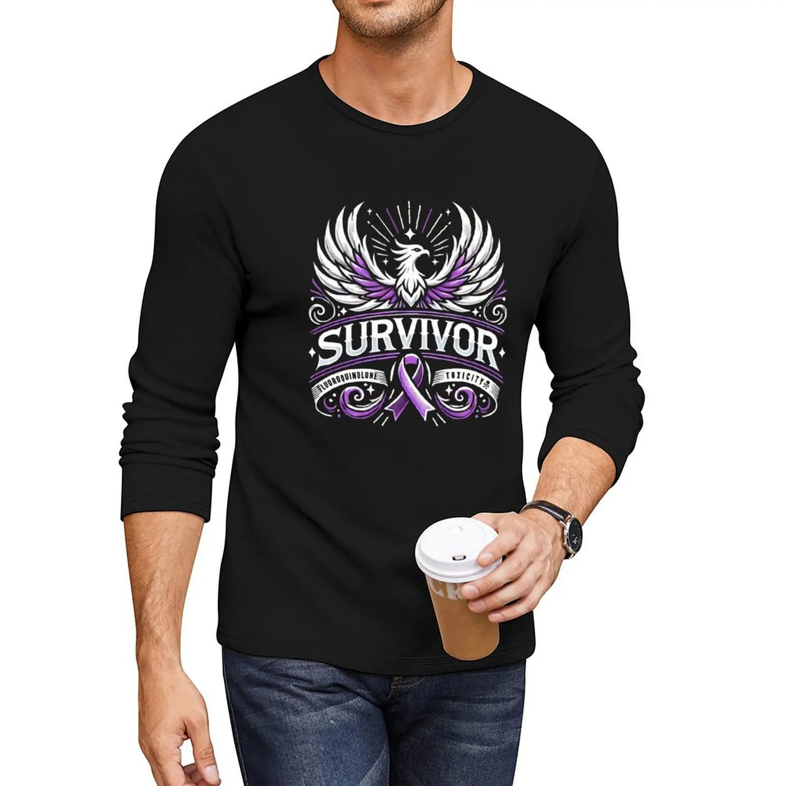 Survivor Phoenix - длинная футболка Fluoroquinolone Toxicity Awareness милые топы тяжелые футболки