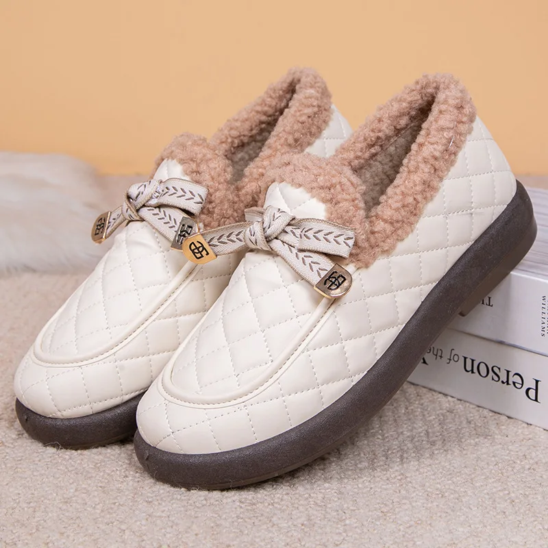 2024 новые зимние волосатые туфли с бархатной теплой женской хлопчатобумажной