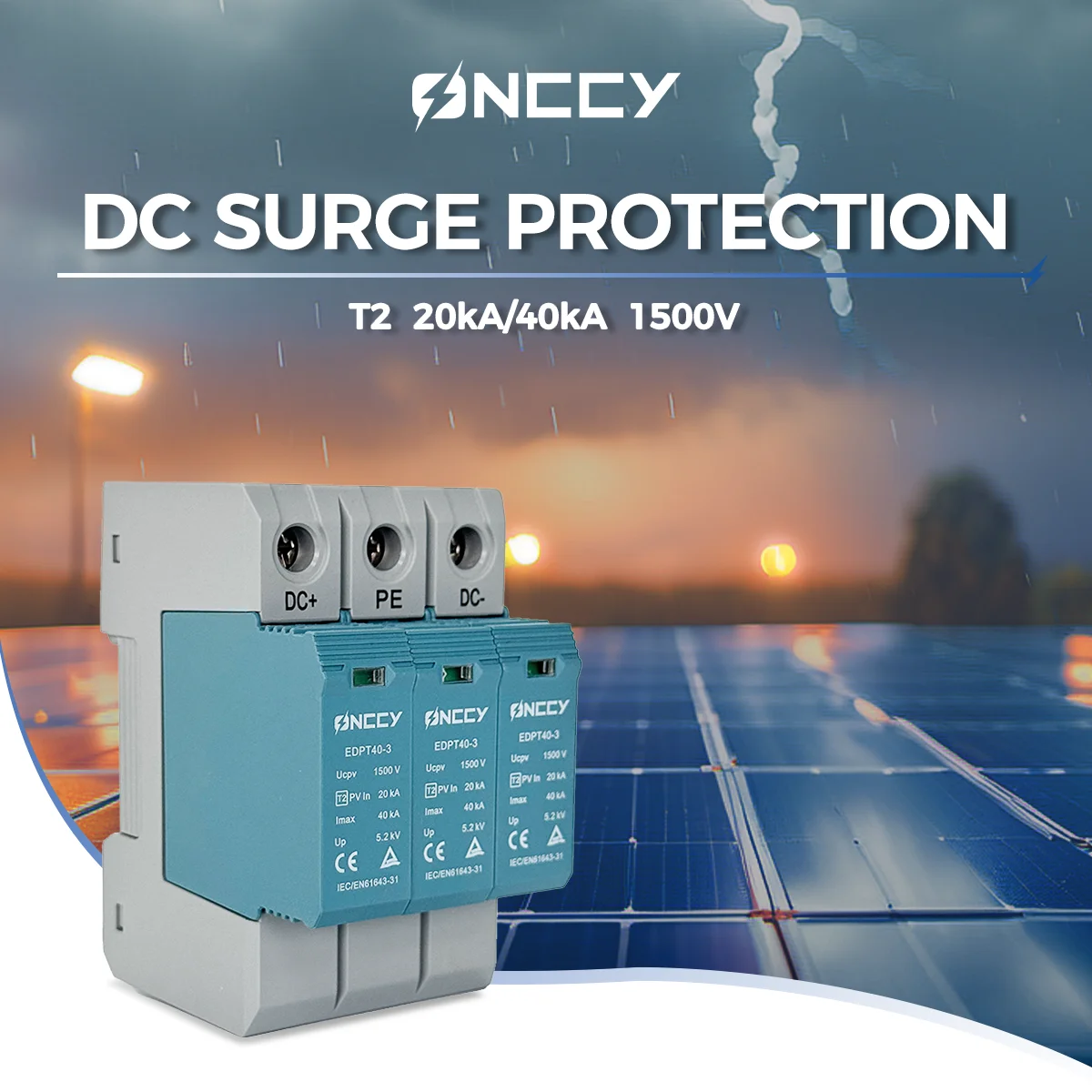 ONCCY Solar PV DC SPD сетевой фильтр 2P 3P 600V 1000V 20KA 40KA разрядник молниезащита Din-рейка