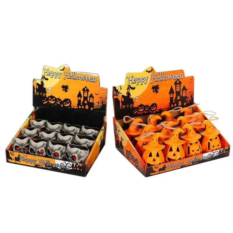 

12 Pack Halloween Pumpkins Lights Battery Operated Skull String Lamps Hanging Horror Pumpkin Tea Lights Parties Supplies