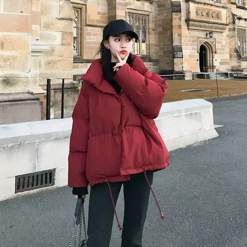Women Winter Warm Red Parkas Coat Loose Korean Puffy Cotton Padded Jacket Fashion Woman 2023 Short Bread Overcoat Mujer Chaqueta