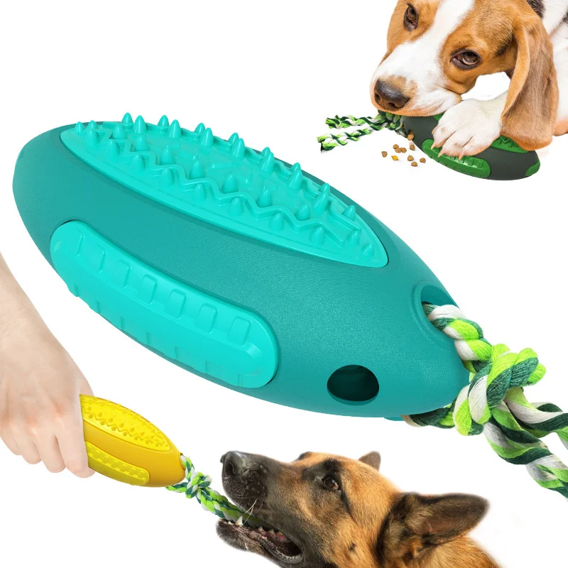 

Dog Rugby Bite Rope Toy Squeak Pet Chew Toy Tooth Cleaning Treat Ball Extra-tough Interactive Elasticity Ball Molar Dog Supplies