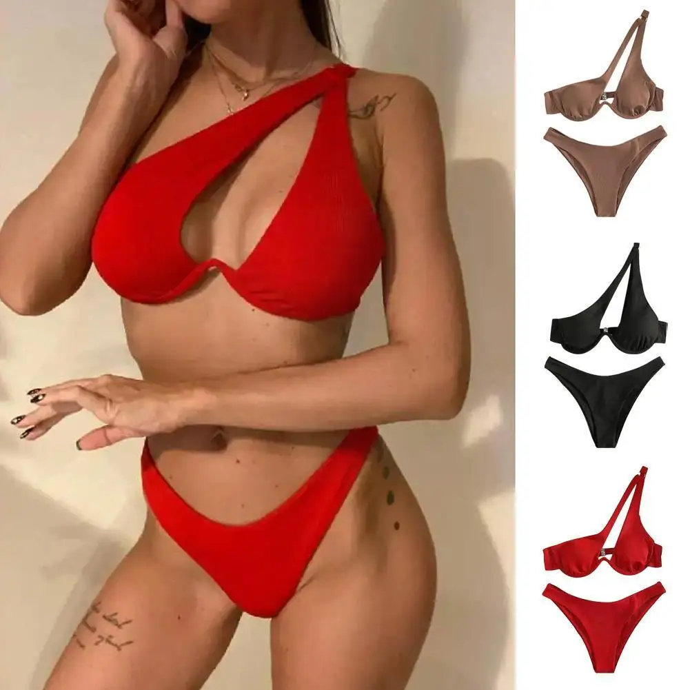 

Sexy Bikinis Swimsuits Cut Out Women's Swimwear 2023 Shoulder Cut Suits Set One Bathing Bikini Beach Biquini Push Up High F9Q2