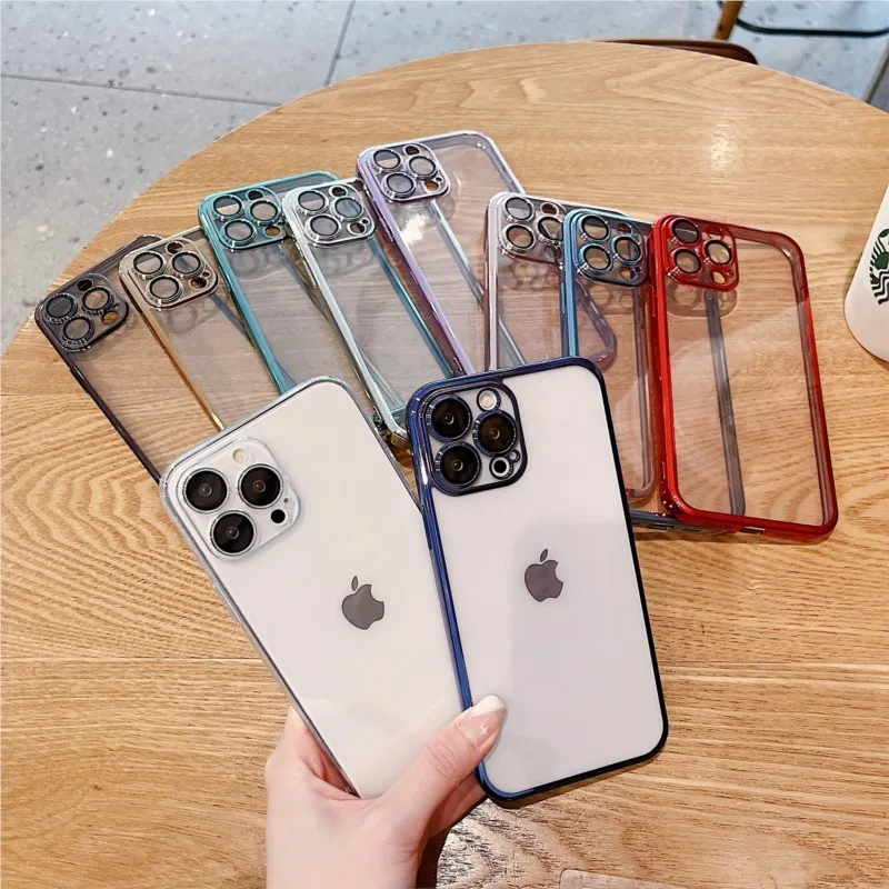 

Tpu Electroplated Transparent Phone Case Suitable For iPhone 14 13 12 11 Pro Max XS Max X XR 8 7 Plus With Built-in lens Film