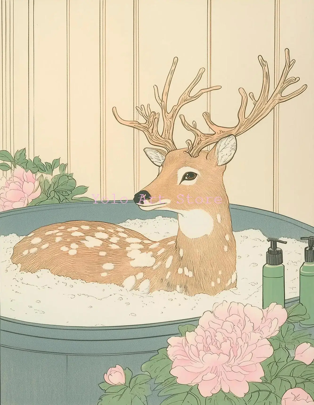 

Печать на холсте "Японские животные в ванне", классический стиль