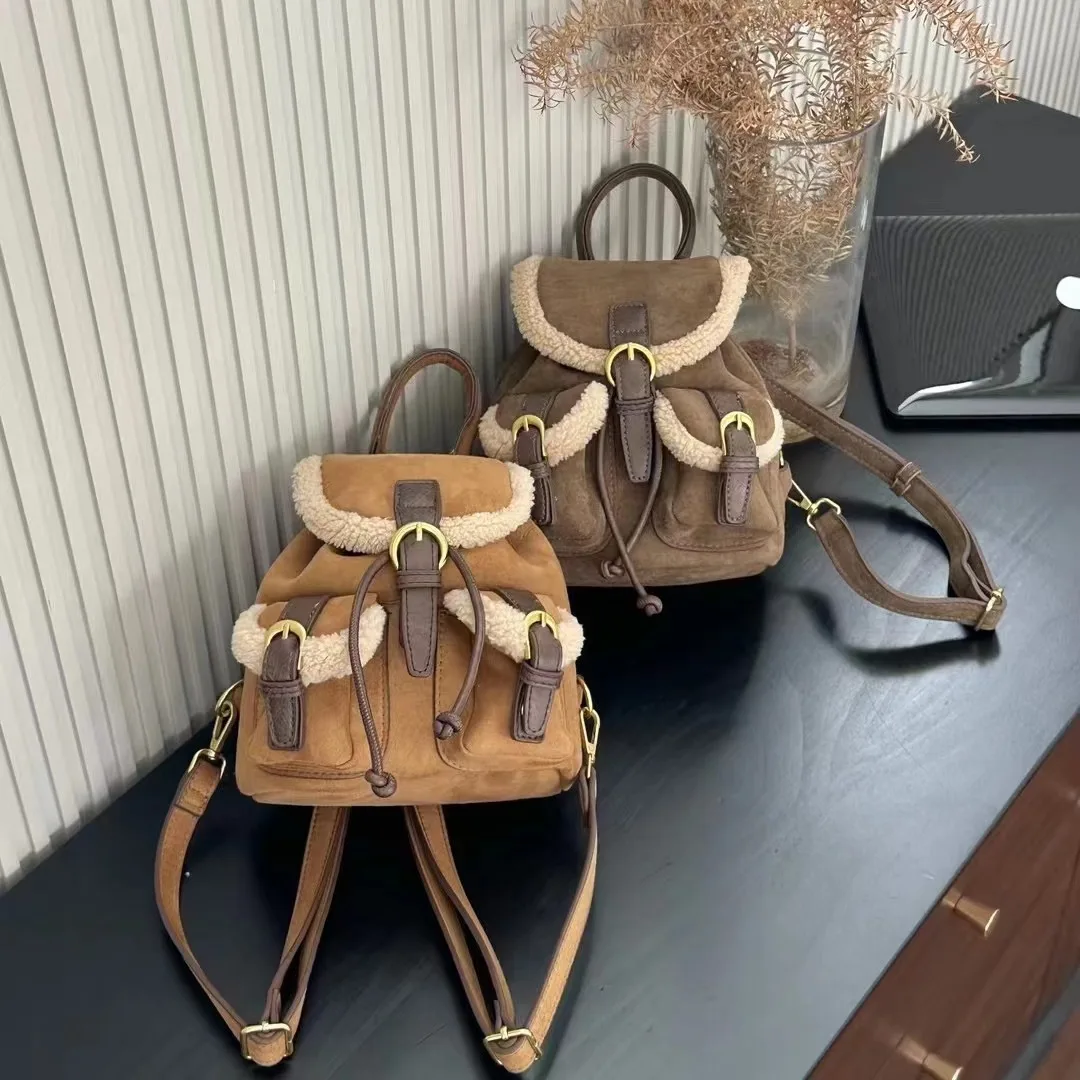 

Faux Suede Women Backpacks Fashion Lambswool Designer Backpack Mini Shoulder Bags for Women Small Travel Back Pack Female Tote