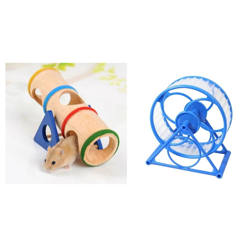 

2 Pcs Animal Toy:1 Pcs Pet Jogging Spinner Sports Wheel Pets Guinea Pig Supplies & 1 Pcs Pet Small Animal Playground - Wooden Se