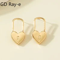 new fashion gold color metal heart lock hoop earrings for women retro geometric maxi huggies earrings wedding jewelry gifts