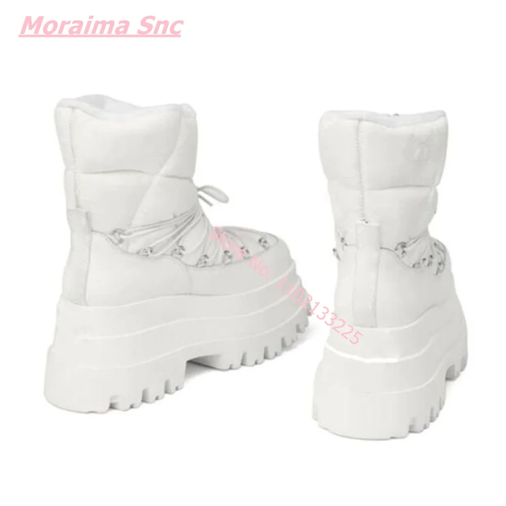 Winter New Women Snow Boots Leather Super High Heel Square Toe Platform PU Down Zipper Lace Up Warm Free Shipping Punk Shoes