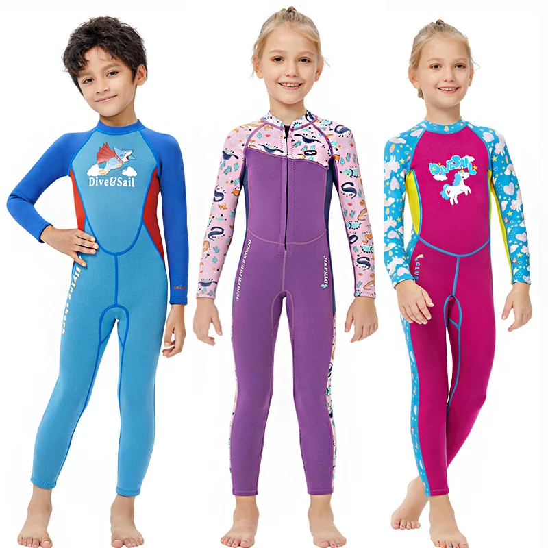 

Full Wetsuit Kids Girl 2.5mm Neoprene Surf Swimsuit Colorful Underwater Scuba Diving Suit Swimwear Boys Bathing Suit Free-diving