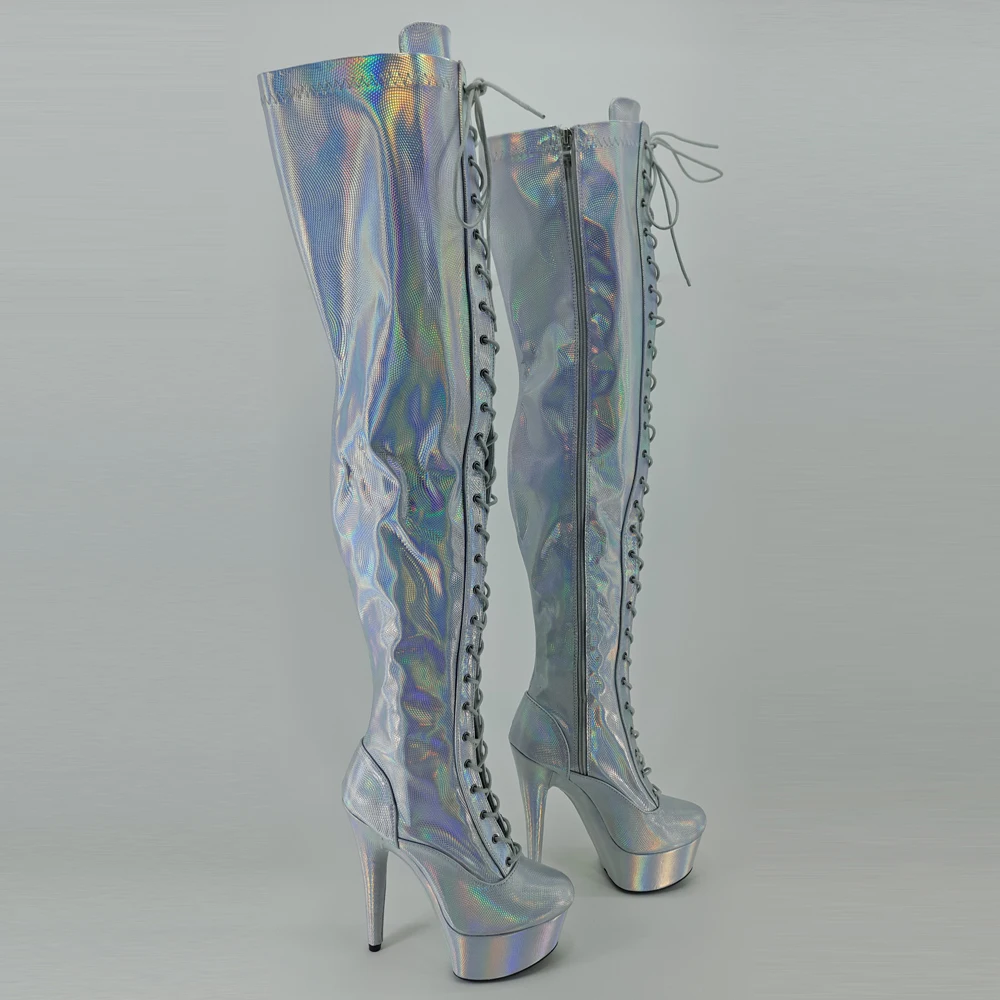 Leecabe 15cm/6inch Pole dancing sexy over knee-high boots with holo color sexy dancer pole dancing  boot
