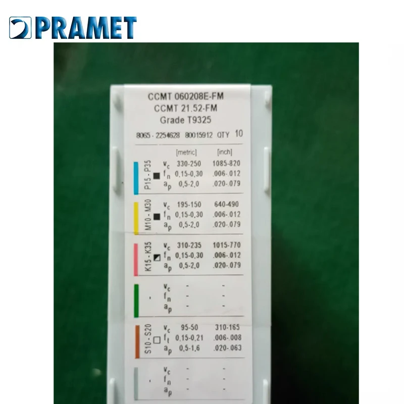 PRAMET CCMT060208E-FM Grade T9325 CCMT21.52-FM инструмент для наружной обточки |