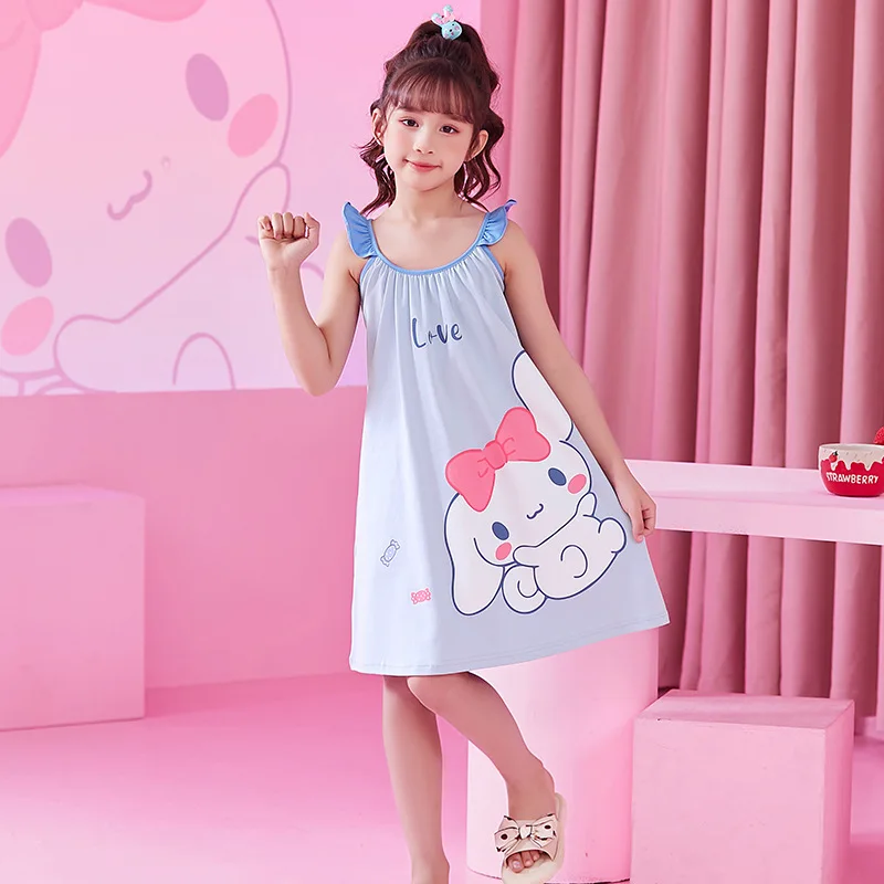 

2023 New Sanrio Cinnamoroll Kuromi My Melody Cartoon Cute Girls Nightdress Summer Cotton Suspender Dress Sleeveless Home Service