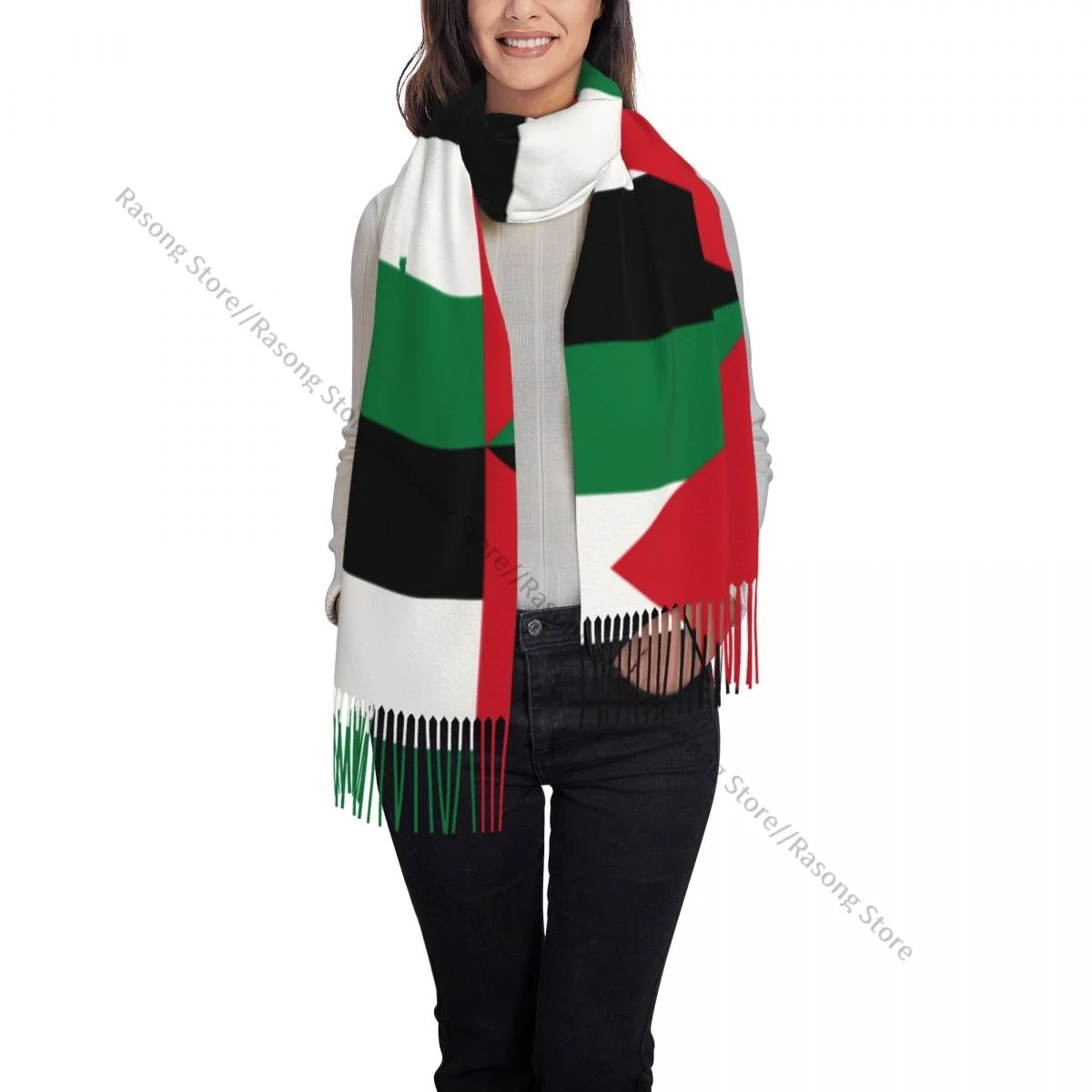 Шарф с кисточками большой размер 196*68 см зимняя теплая шаль из пашмины буфанда