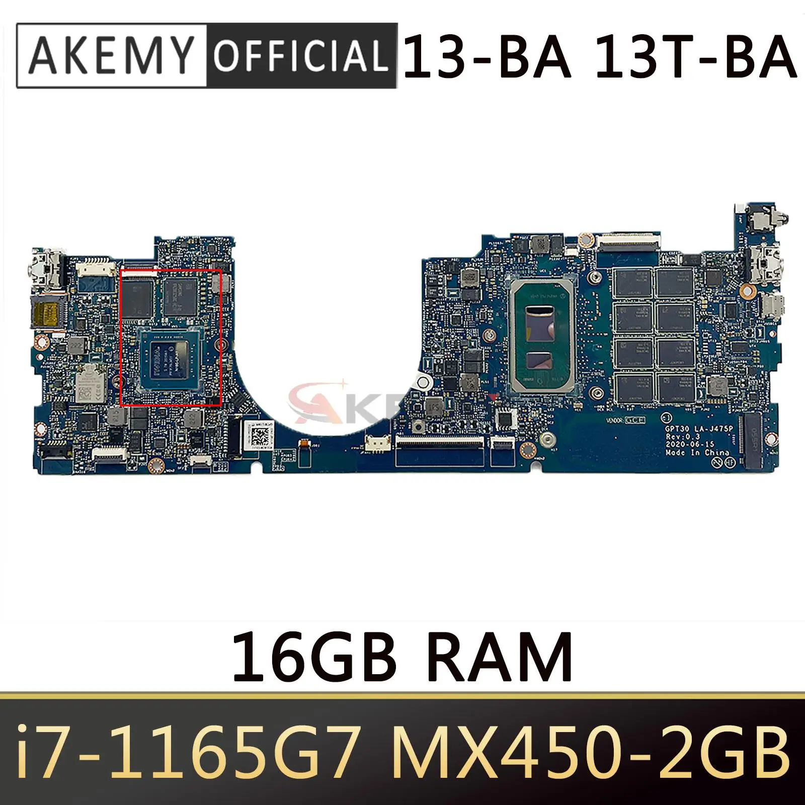 

For HP Envy 13-BA 13T-BA Laptop Mainboard i7-1165G7 MX450-2GB 16GB GPT30 LA-J475P Notebook Motherboard Tested OK