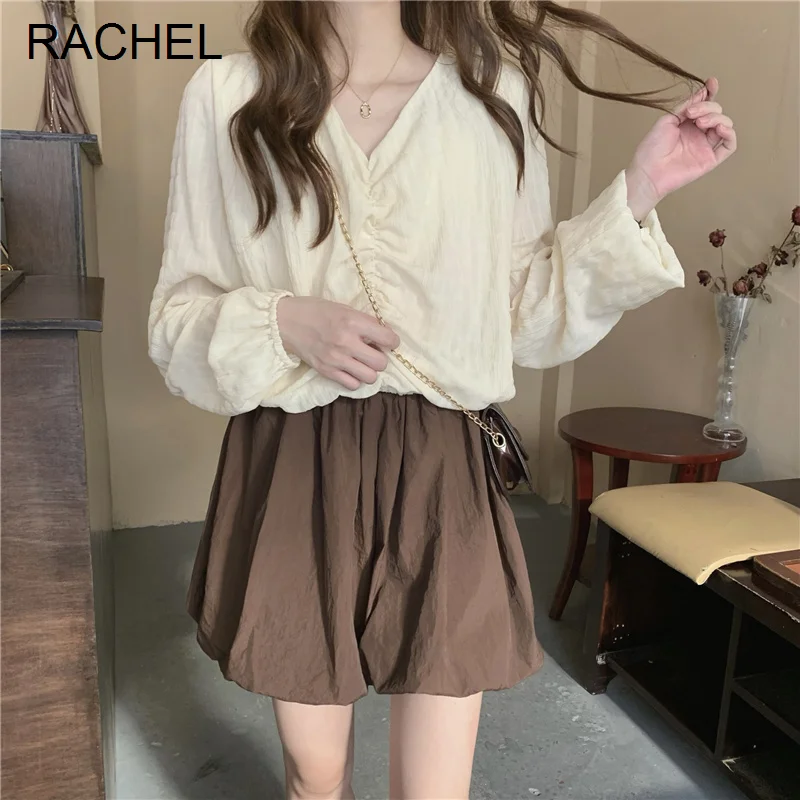 

Женская рубашка с V-образным вырезом, длинным рукавом