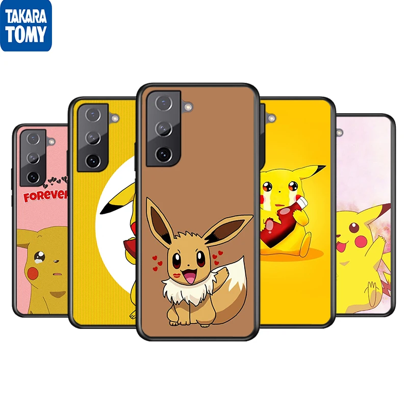 

Cartoon Pikachu Kawaii For Samsung Galaxy S22 S21 S20 Ultra Plus Pro S10 S9 S8 S7 4G 5G Soft Black Phone Case Funda Coque Cover