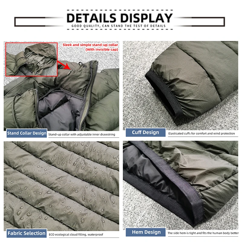 MGP Down-filled Coat Windproof And Rainproof Lightweight Hooded Down Jackets Thick Warm Stand Collar Cotton Padded Clothes