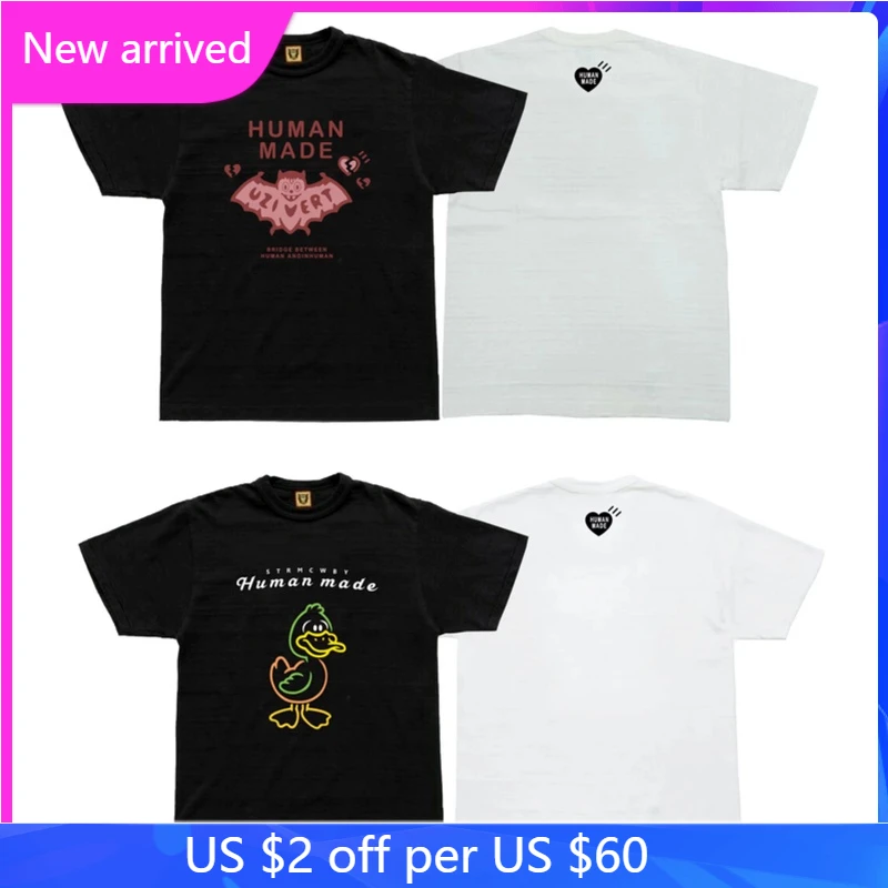 

HUMAN MADE T Shirt High Quality Cartoon Bat Transparent Duck Print Men Women Short Sleeved T-shirts