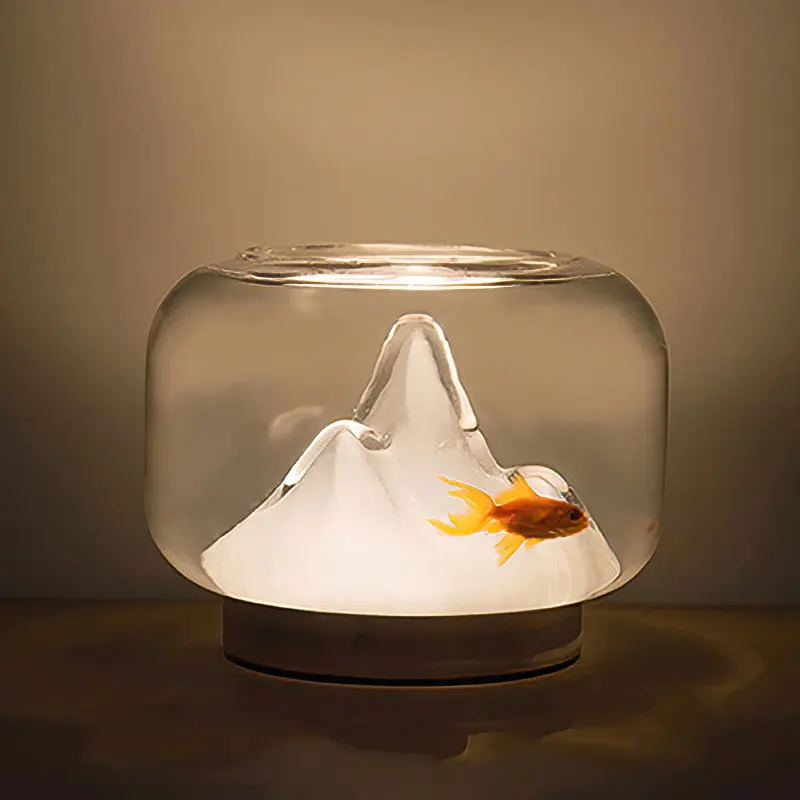 

Glass Fish Tank Snow Mountain Lamps Creative Aquariums Mini Fishbowl Desktop Aquarium Home Decoration Handmade Bedside Lamp
