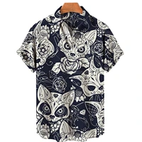 2022 fashion hawaiian men%e2%80%98s shirt casual 3d blouse cute cat print beach short sleeve shirts summer lapel top vintage man clothes