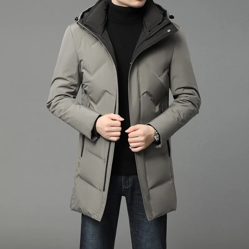 2022 Winter Brand business Casual Fashion Long Parka 90% White Duck Down Coat Men Windbreaker Jacket With Hooded Mens Clothes