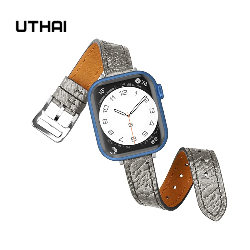 

UTHAI Z94 iWatch Printed Pattern Leather Strap For Smart Apple watch band 40mm 44mm 45mm 41mm 38mm 42mm Series 7 6 5 4 Bracelet