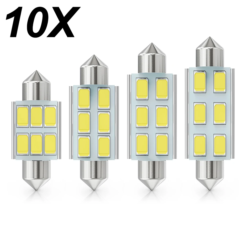 

10pcs Festoon 6smd LED 31mm 36mm 39mm 41mm CANbus C5W Led ERROR FREE 5630 5730 Interior Reading White Bulbs Dome Lamps 12v