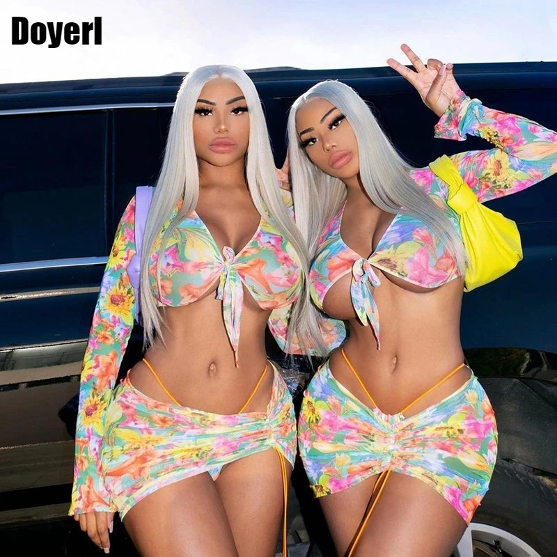 

Summer Beach Sexy Two Piece Set Women Crop Top and Boho Wrap Skirt Set Holiday Club Vacation Outfits for Women Matching Sets