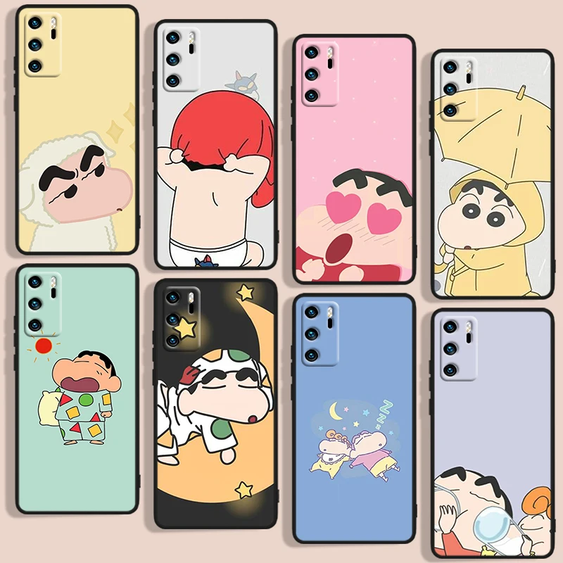 

Cute Crayon Shinchan Phone Case For Huawei P10 P20 P30 P40 P50 Lite Pro 2019 Plus Lite E 5G Black luxury Silicone Back Soft Capa
