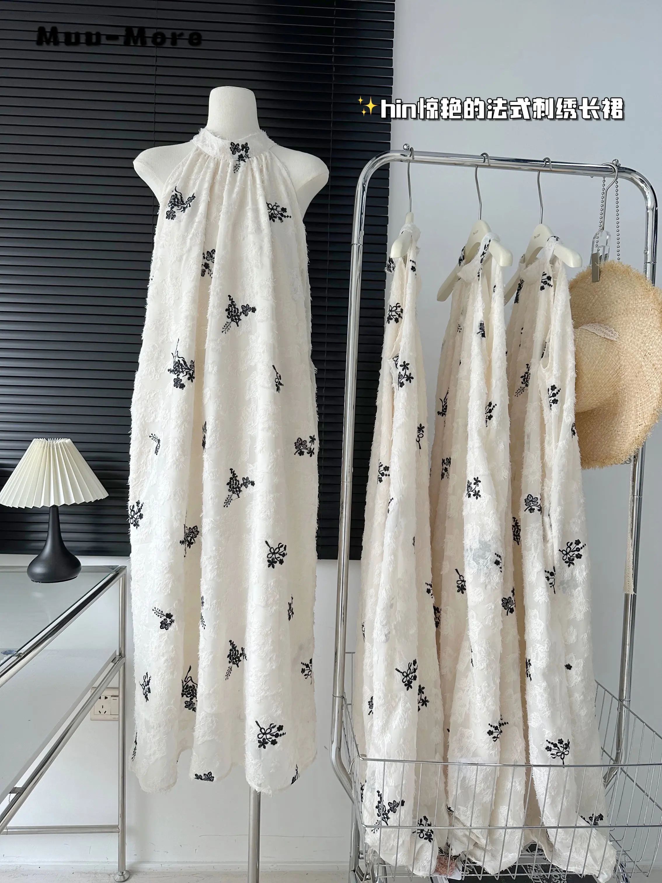 

2023 Summer Embroidery Patchwork Stand Colllar Elegant Evening Dress Women's Sleeveless Loose Chiffon Party Princess Dresses