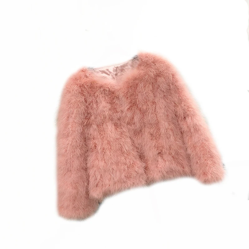 New Short coat Autumn and winter real turkey fur handmade thick cotton lined ostrich wool new 9-point sleeve fur coat