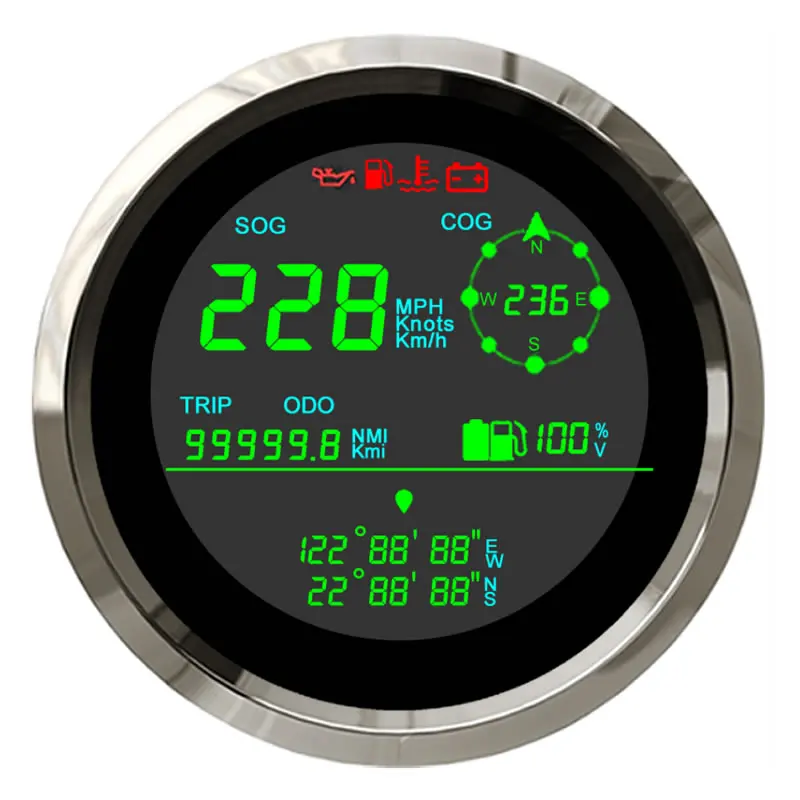 

Boat Motorcycle Scooter Latitude Longitude Show on Display Voltmeter Fuel Gauge Gauge 85mm Universal Digital GPS Speedometer