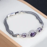 fashion 925 sterling silver teardrop cubic zirconia bracelets womens sweet geometric bracelet chain female hand ornament sl032