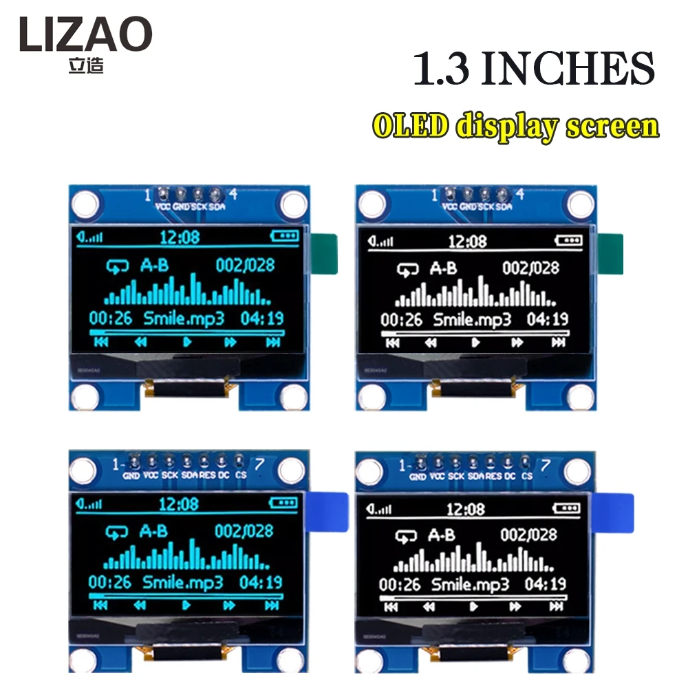 OLED-модуль 1 3 дюйма ЖК-дисплей экран дисплея 12864 белый/синий 128x64 SPI/IIC I2C SH1106 4
