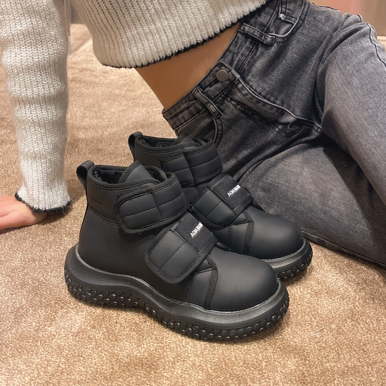 

Женские ботинки из ПУ кожи, на толстой подошве и высоком каблуке