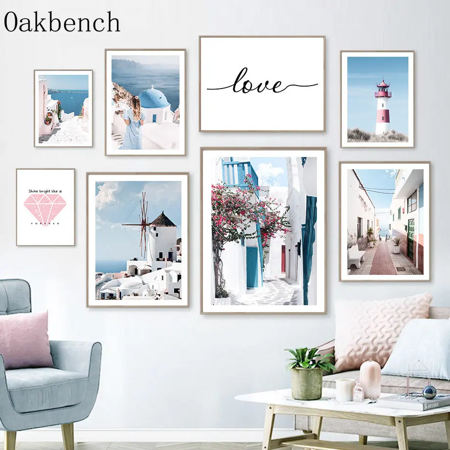 

Landscape Canvas Poster Sea Coastal Print Pictures Flower Wall Art Diamond Love Art Prints Nordic Wall Posters Home Decoration