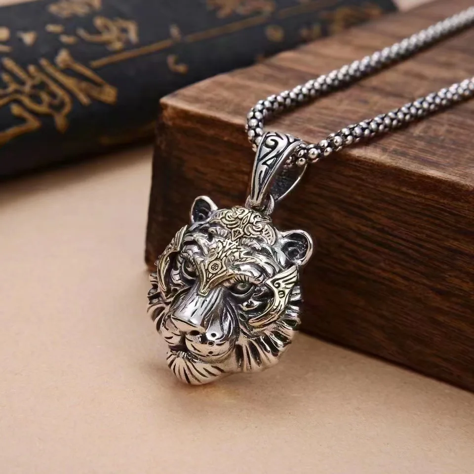 

S925 pure silver domineering men sweater chain pendant tigers celebrity collarbone chain birthday present for boyfriend