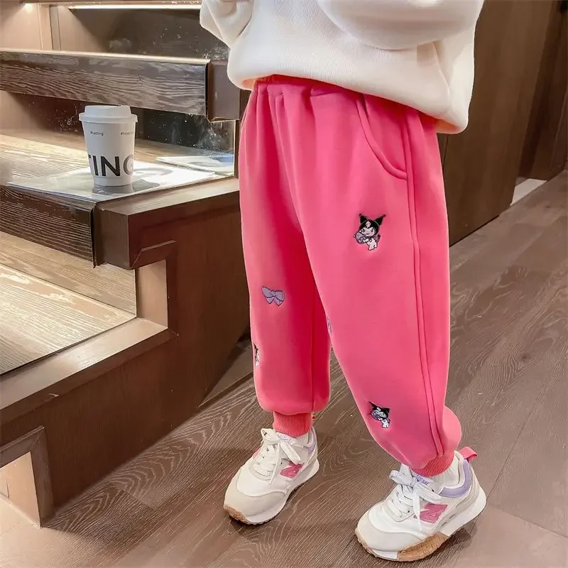 Милые бархатные брюки Sanrio kawaii Kuromi с вышивкой для девочек на осень и зиму модные