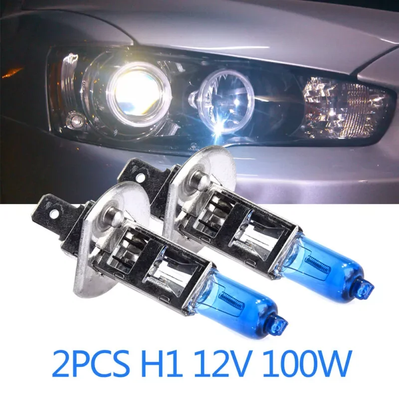 

Car Halogen Headlights Auto White Bulbs 6000K 12V 100W H1 Super Bright
