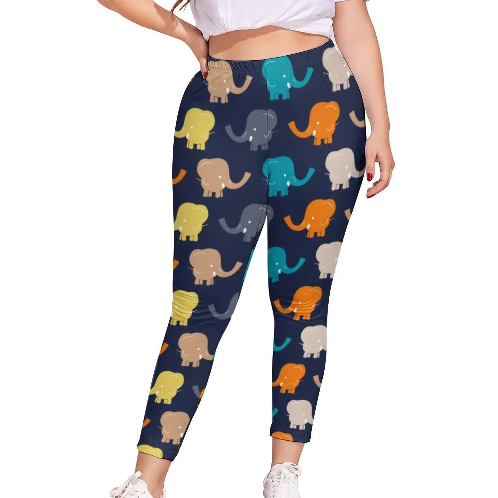 Cartoon Elephant Leggings Oversized Colorful  Animal Print Leggins Women Kawaii Elastic Bike Pants
