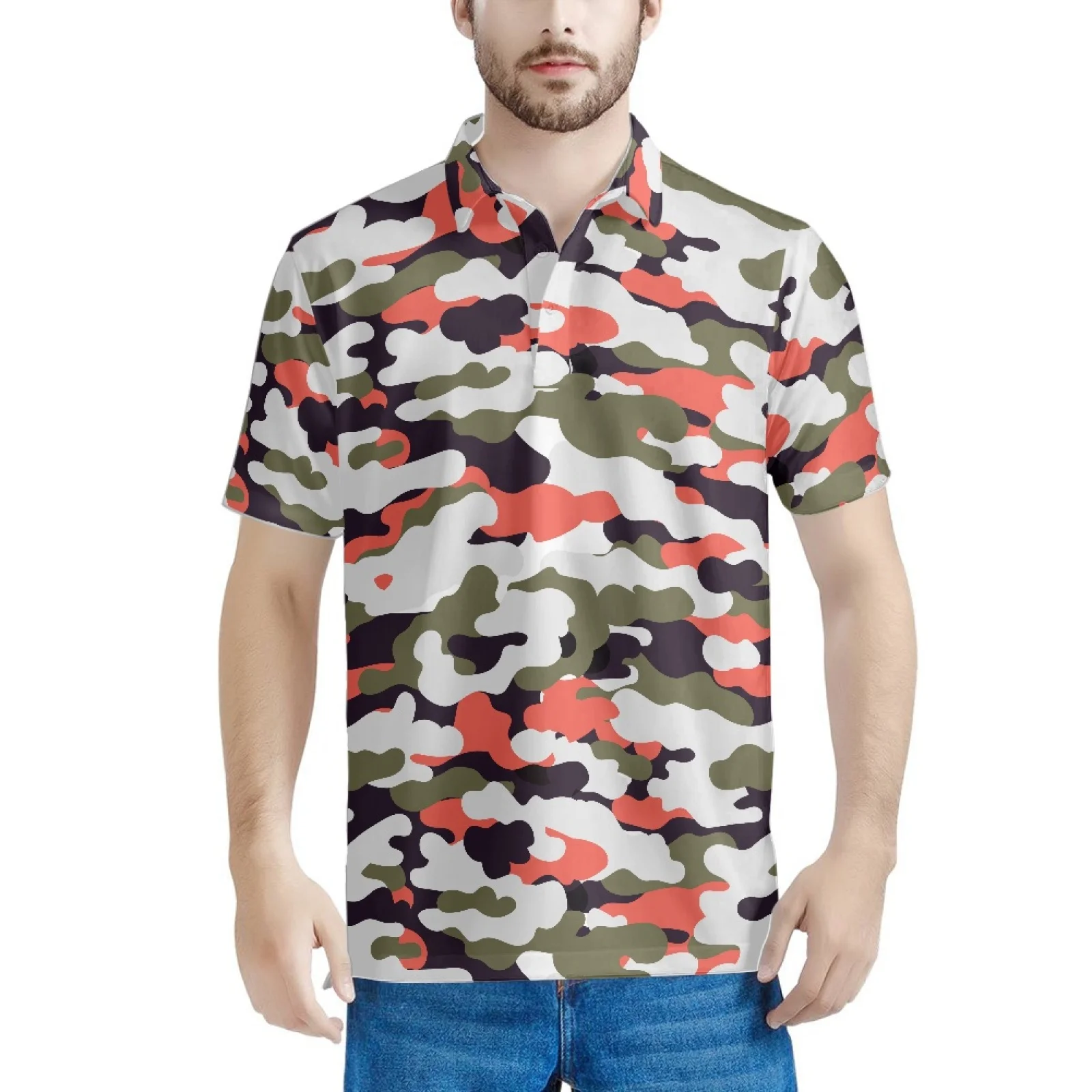 

Мужская камуфляжная рубашка-поло с коротким рукавом, летняя повседневная модная одежда