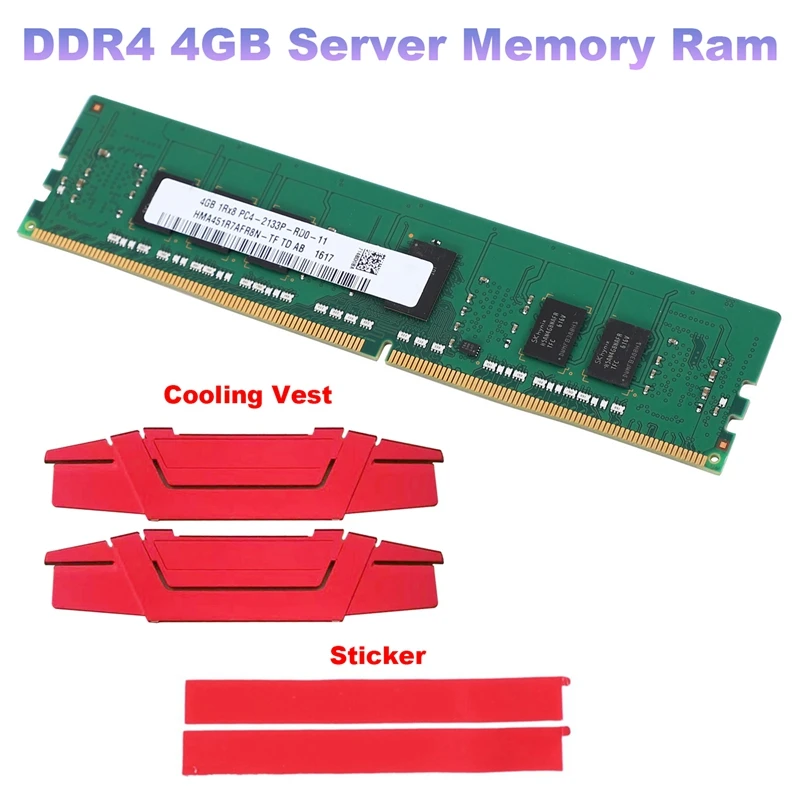 DDR4 4GB Server Memory Ram+Cooling Vest 2133Mhz 1RX8 PC4-2133P PC4-17000 1.2V 288PIN ECC REG DIMM Memory RAM A