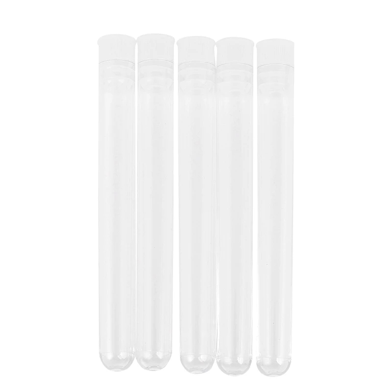 500Pcs Clear Plastic Test Tube With Cap 12X100mm U-Shaped Bottom Long Transparent Test Tube Lab Supplies