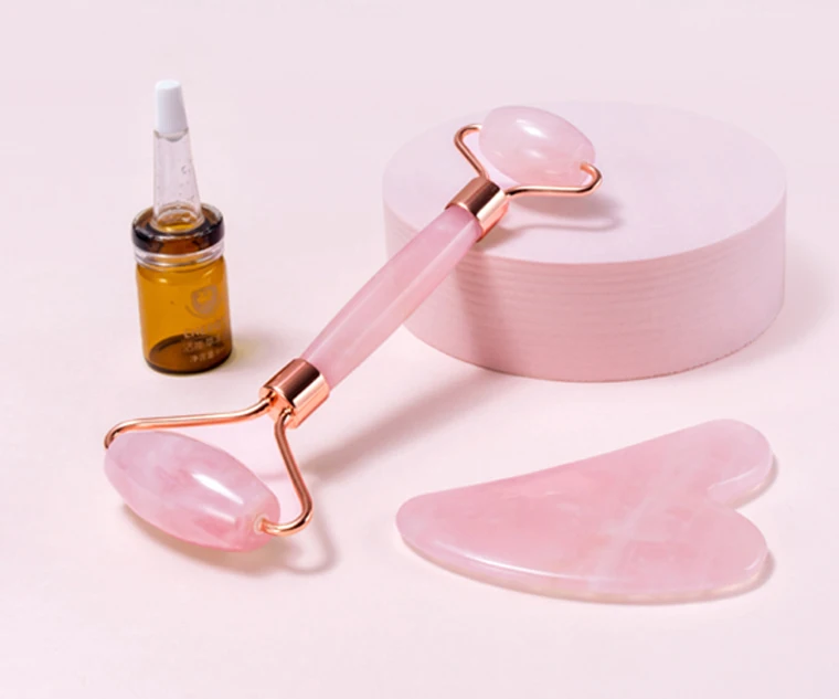 

3 In 1 Gua Sha Butterfly Electric Vibrating Facial Massage Roller Natural Raw Rose Quartz