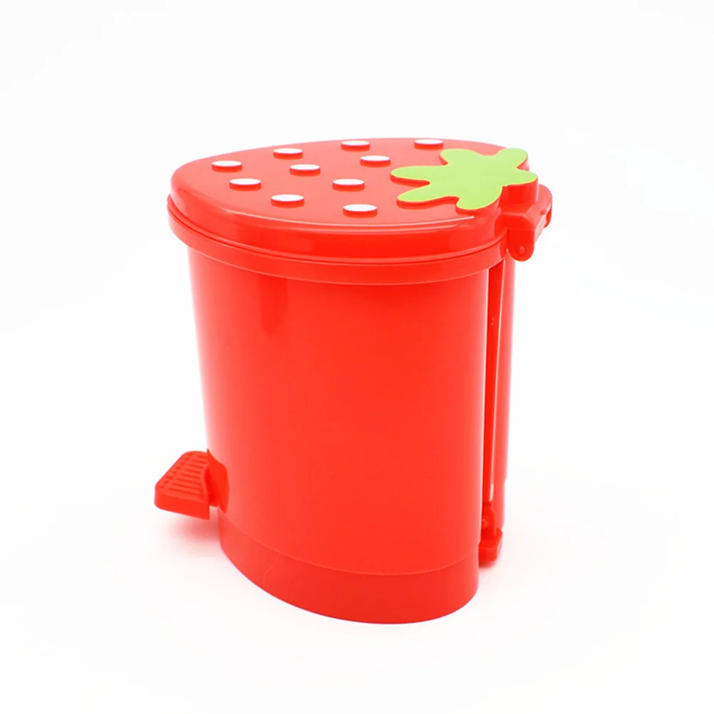 

Can Trash Garbage Bin Mini Desk Strawberry Desktop Cute Lid Waste Wastebasket Kawaii Tabletop Car Container Countertop Storage