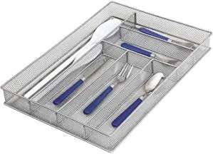 

Elegant Mesh Silver Drawer Organizer, Perfect for Storing Silverware, Kitchen Gadgets and More!